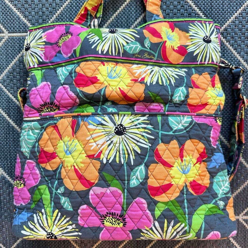 Vera Bradley Jazzy Blooms Convertible Two Way Tote Crossbody Laptop Bag Travel